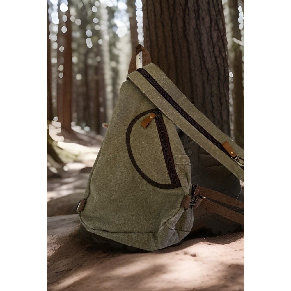 Halaballo Gorpcore Canvas Sling Bag Hiking Crossbody Olive